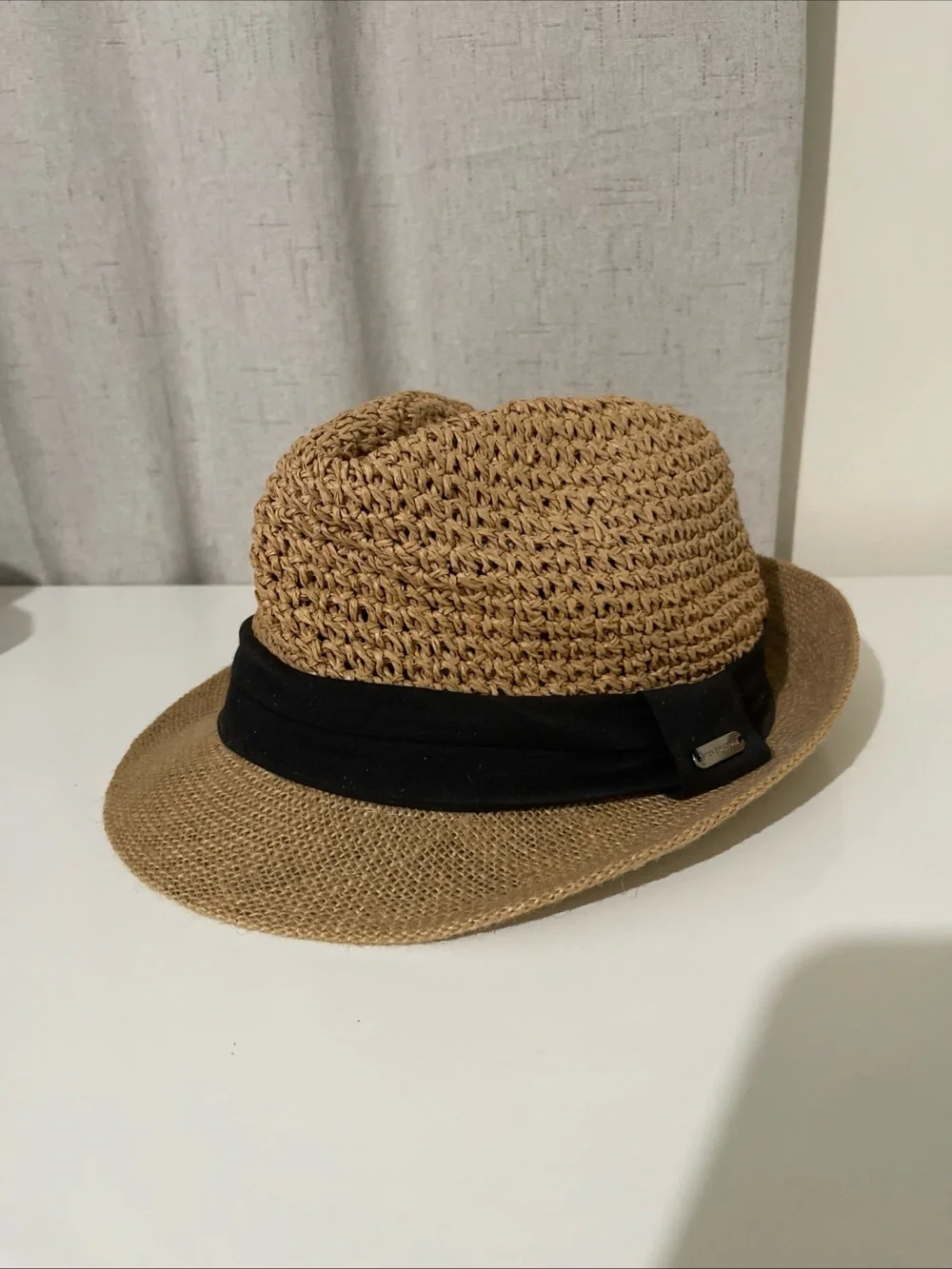 Steve Madden Tan Woven Sun Hat with Black Inner Band